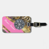 Roze en goudverven bagagelabel (Voorkant horizontaal)