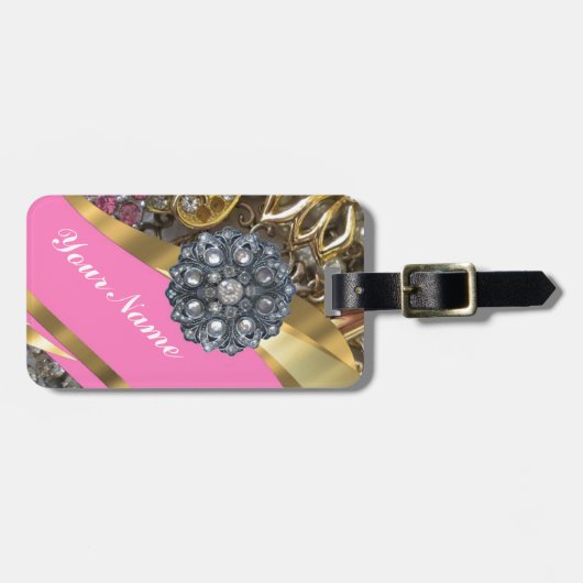 Roze en goudverven bagagelabel (Voorkant horizontaal)