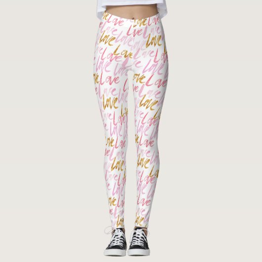 Roze en goudvezel Leggings van vrouwen (Voorkant)