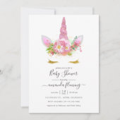 Roze en goudvlies Unicorn Girl Baby shower Kaart (Voorkant)