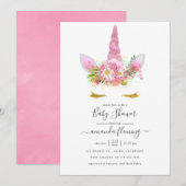 Roze en goudvlies Unicorn Girl Baby shower Kaart (Voorkant / Achterkant)
