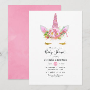 Roze en goudvlies Unicorn Girl Baby shower Kaart