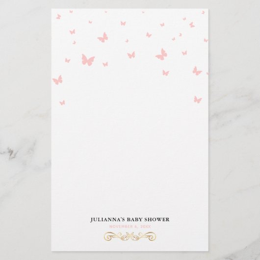 Roze en goudvlinder ABC Baby shower Game (Achterkant)