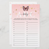 Roze en goudvlinder ABC Baby shower Game (Voorkant / Achterkant)