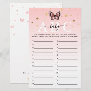 Roze en goudvlinder ABC Baby shower Game