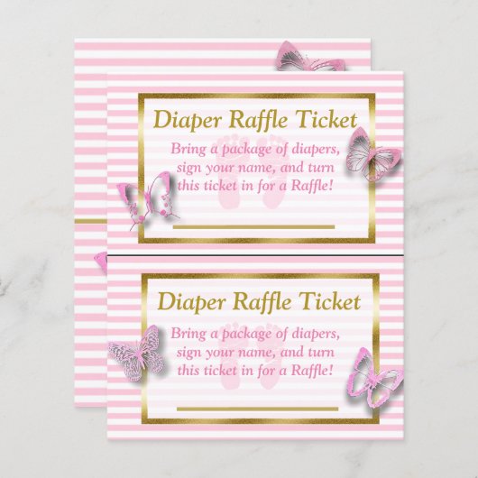 Roze en goudvlinder Baby shower - luieraffle (Voorkant / Achterkant)