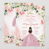 Roze en goudvlinder Charra Mis Quince Kaart (Voorkant / Achterkant)
