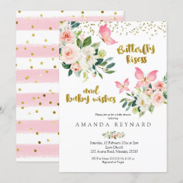 Roze en goudvlinder - Kisses en -Baby- lak Kaart