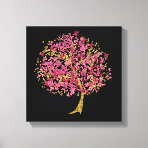 Roze en goudvlinderboom canvas afdruk