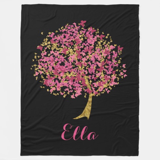 Roze en goudvlinderboom fleece deken (Voorkant)