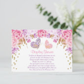 Roze en goudvlinderdouchetussenvoegsels informatiekaartje (Staand voorkant)