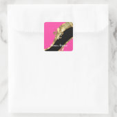 Roze en goudvloour de lys vierkante sticker (Tas)