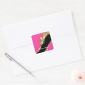 Roze en goudvloour de lys vierkante sticker (Envelop)