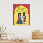 Roze en goudvormende grens Indische bruiloft welko Poster (Keuken)