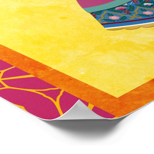 Roze en goudvormende grens Indische bruiloft welko Poster (Hoek)