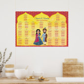 Roze en goudvormende grens Indische trouwschuimbo Poster (Keuken)