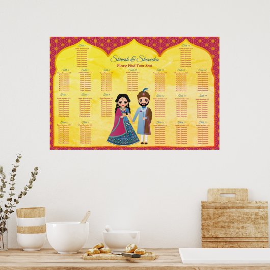 Roze en goudvormende grens Indische trouwschuimbo Poster (Keuken)