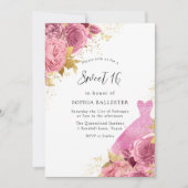 Roze en goudvrije Rozen Sweet 16-partij Kaart (Voorkant)