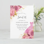 Roze en goudvrije Rozen Sweet 16-partij Kaart (Staand voorkant)