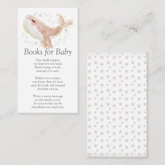Roze en goudwalvisboeken voor Baby shower Enc Informatiekaartje (Voorkant / Achterkant)