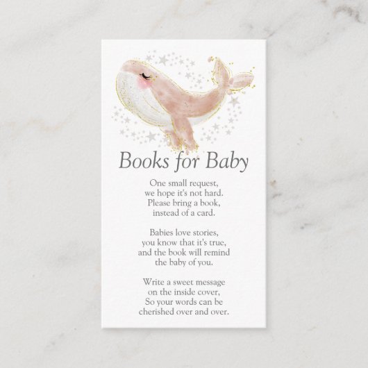 Roze en goudwalvisboeken voor Baby shower Enc Informatiekaartje (Voorkant)