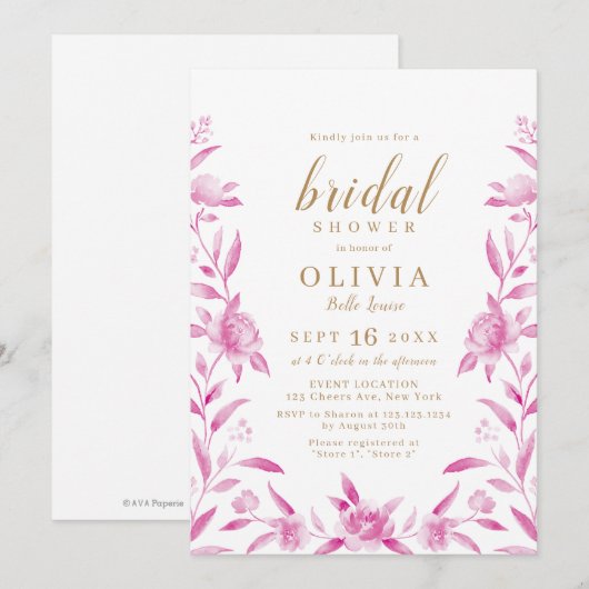 Roze en goudwaterverf vrijgezellenfeest kaart (Voorkant / Achterkant)