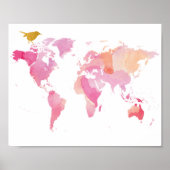 Roze en goudWaterverf Wereldkaart Poster (Voorkant)