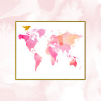 Roze en goudWaterverf Wereldkaart