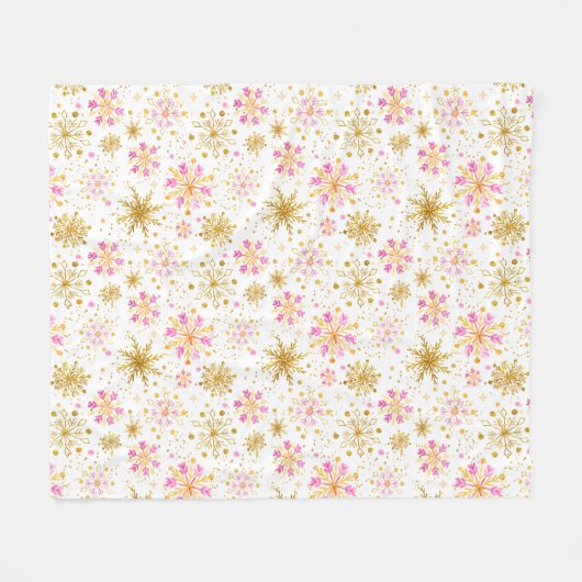 Roze en goudwintersopflakken fleece deken (Voorkant (Horizontaal))