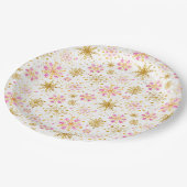 Roze en goudwintersopflakken papieren bordje (Gekanteld)