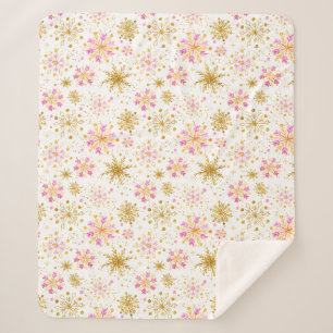 Roze en goudwintersopflakken sherpa deken