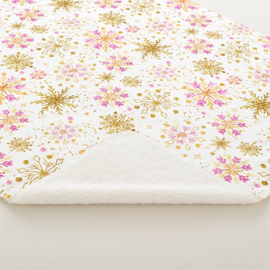 Roze en goudwintersopflakken sherpa deken (3/4)
