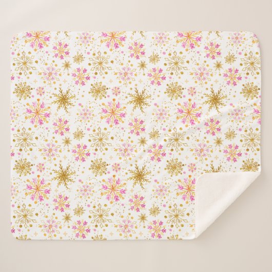 Roze en goudwintersopflakken sherpa deken (Voorkant (horizontaal))