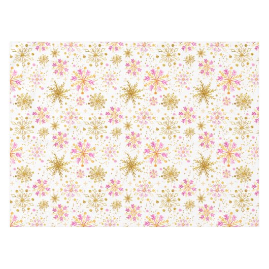 Roze en goudwintersopflakken tafelkleed (Voorkant (Horizontaal))