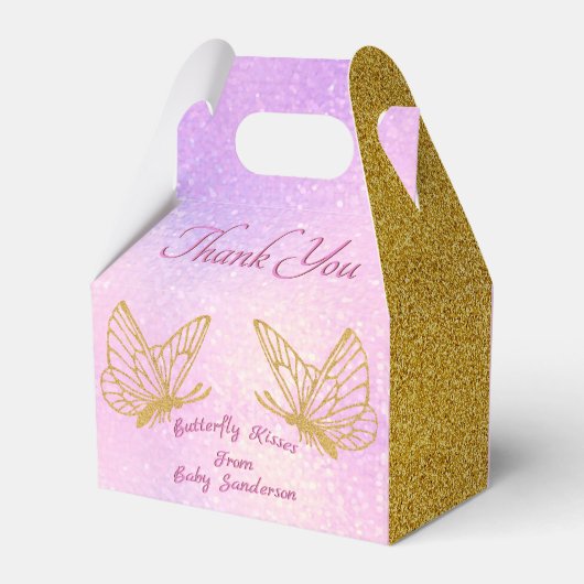 Roze en goudwitte Baby shower voor vlinder Bedankdoosjes (Achterkant)