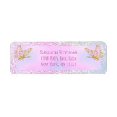 Roze en goudwitte Baby shower voor vlinder Etiket (Voorkant)