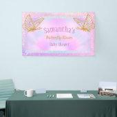 Roze en goudwitte Baby shower voor vlinder Spandoek (Beurs)