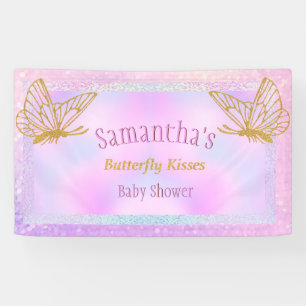 Roze en goudwitte Baby shower voor vlinder Spandoek