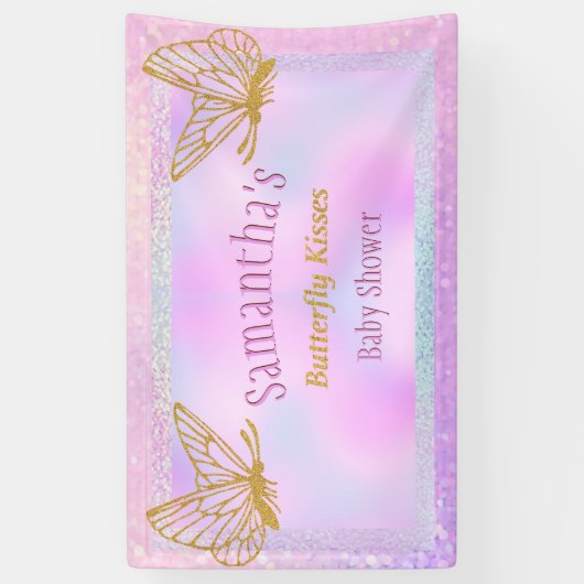 Roze en goudwitte Baby shower voor vlinder Spandoek (Verticaal)