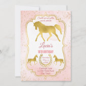 Roze en goudzadelzadel op verjaardagsuitnodiging kaart (Voorkant)