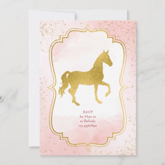 Roze en goudzadelzadel op verjaardagsuitnodiging kaart (Achterkant)