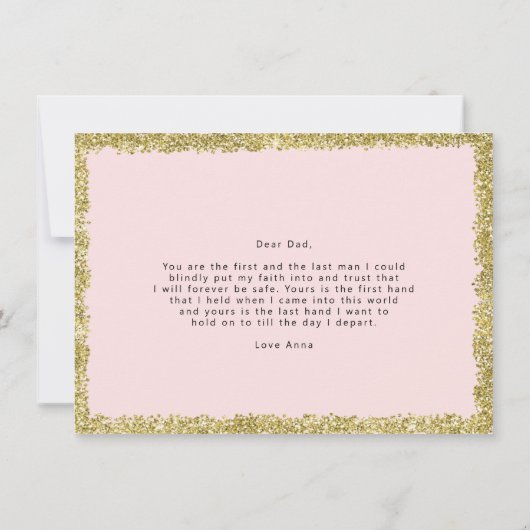 Roze en goudzand naar mijn vaders trouwkaart kaart (Achterkant)