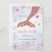 Roze en goudzeemeermin Glitter Tail Uitnodiging (Voorkant)