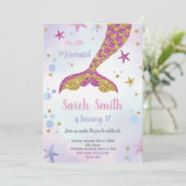 Roze en goudzeemeermin Glitter Tail Uitnodiging (Staand voorkant)