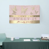 Roze en goudzoete 16-jarige verjaardag spandoek (Beurs)