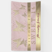 Roze en goudzoete 16-jarige verjaardag spandoek (Verticaal)