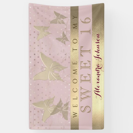 Roze en goudzoete 16-jarige verjaardag spandoek (Verticaal)