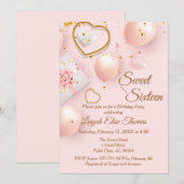 Roze en goudzoete zestien verjaardag kaart (Voorkant / Achterkant)
