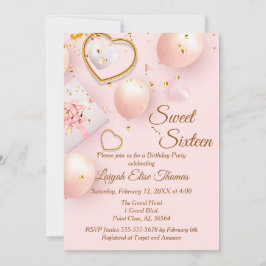 Roze en goudzoete zestien verjaardag kaart
