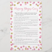 Roze en goudzure Baby shower Rhyme Quiz (Voorkant)
